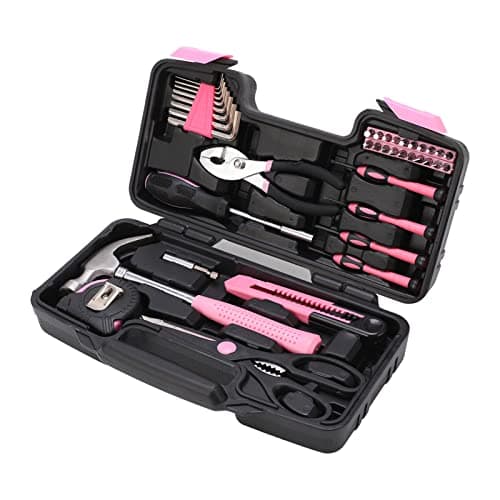 39 Pcs Household Tool Kit Pink Portable Hand Toolbox Hammer Screwdriver Wrench Repair Maintenance Tool Set for Girl
