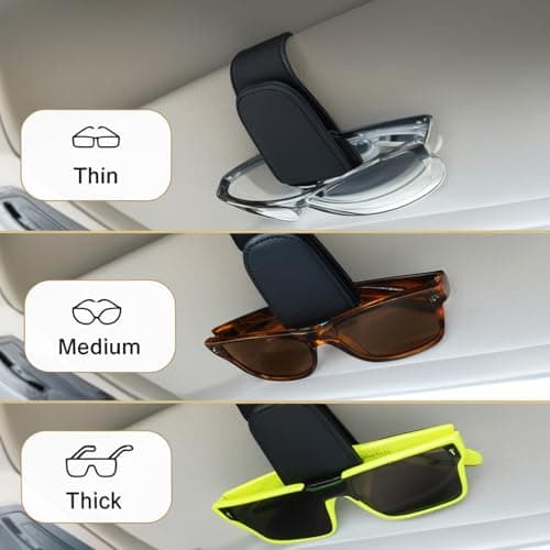 EldHus Sunglass Holder for Car Visor - 2 Pack Magnetic Car Glasses Holder Clip, Leather Eyeglass Holder for Car, Universal Vehicle Sunglasses Hanger Eyeglasses Mount, Black — view 2