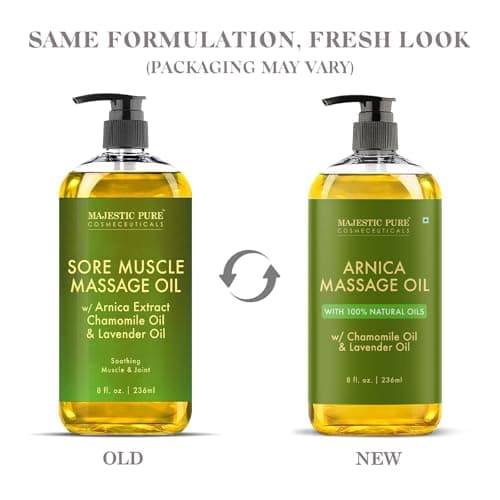MAJESTIC PURE Arnica Massage Oil for Massage Therapy - with Lavender and Chamomile Essential Oils - Multipurpose Instant Absorption Full Body Massage - 8 fl. oz