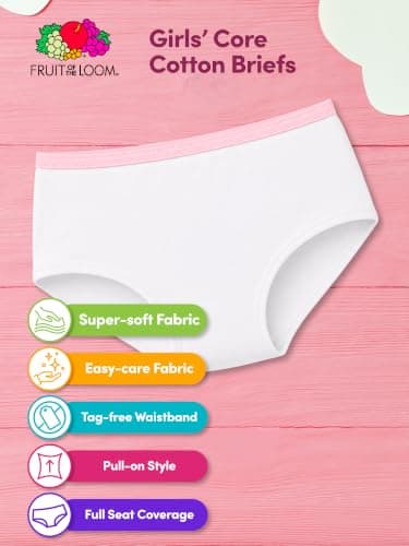 Fruit of the Loom Girls' Tag Free Cotton Brief Underwear Multipacks, Low Rise Brief-10 Pack-Purple/Blue/White, 6 — view 7