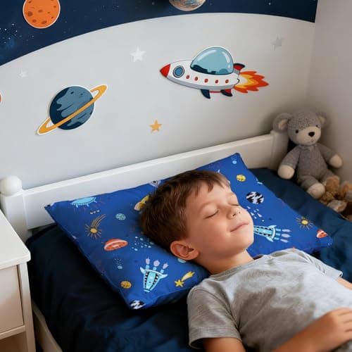 Kids Toddler Pillowcases UOMNY 2 Pack Pillow Cover Pillowslip Case Fits Pillows sizesd 13 x 18 or 12x 16 for Kids Bedding Pillow Cover Baby Pillow Cases Space White/Blue