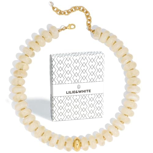 LILIE&WHITE Mothers Day Gifts for Mom Daughter White Chunky Beaded Necklaces for Women Chic Chunky Summer Collar Necklace Premium Beaded Statement Necklace Jewelry Gift for Friend