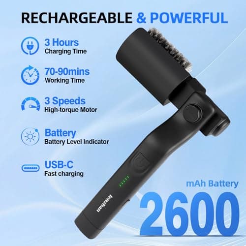 Cordless Electric Grill Brush with Adjustable Angle, 3-Speed Power Motor & Stainless Steel Head - Rechargeable, 90-Min Runtime, Waterproof Grill Cleaner for BBQ Grates & Griddles (Black) — view 5