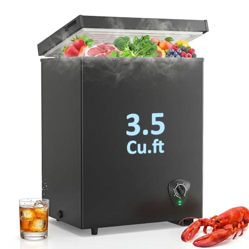 LifePlus Chest Freezer - 3.5 Cubic Feet Deep Freezer Compact Freezer with Fast Cold 7 Adjustable Temperature Convenient Pulley, Small Freezer with Low Noise Energy Saving, Black