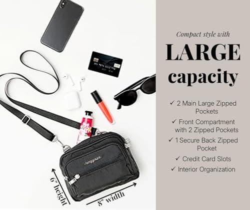 Baggallini unisex adult Triple Zip Bagg cross body handbags, Black, One Size US — view 4