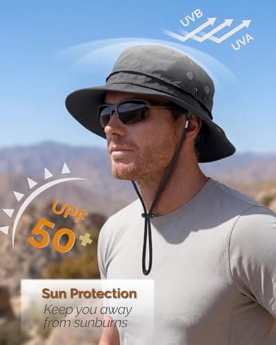 Hat Hut Mens Waterproof Bucket Rain Hat, UPF50+ Sun Hat, Wide Brim, Packable, All-Weather Outdoor Hiking Fishing Hats (CA/US, Alpha, One Size, Dark Grey) — view 2