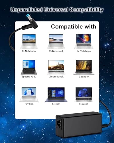 45W Laptop Charger for HP Laptop Computer,19.5V 2.31A Smart Blue Tip Power Adapter for HP Pavilion x360,Envy 11 13 15,EliteBook 840 G3 G5,Chromebook,Spectre,Stream 11 13 14 ProBook Notebook AC Adapter — view 3
