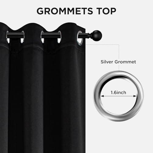 Joydeco Blackout Curtains 63 Inchs Long 52 Wide Black Out Curtains 2 Panels, Thermal Insulated Long Curtain& Drapes, Room Darkening Grommet Drapes for Living Bedroom Window (W52 x L63 Inch, Black) — view 4