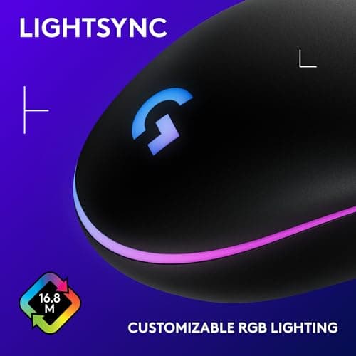 Logitech G203 Wired Gaming Mouse, 8,000 DPI, Rainbow Optical Effect LIGHTSYNC RGB, 6 Programmable Buttons, On-Board Memory, Screen Mapping, PC/Mac Computer and Laptop Compatible - Black — view 5