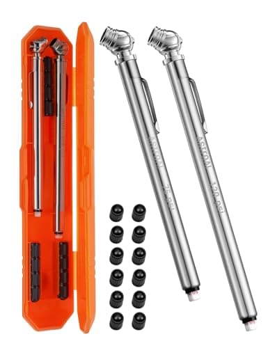 AstroAI Tire Pressure Gauge 2 Pack (10-75 PSI, 10-120 PSI) 12 Stem Caps Calibrated to ANSI B40.1 Grade B (±2%), Stainless Steel Body and 3 Measurements for Cars and Bicycles, Tools for Tire Repair