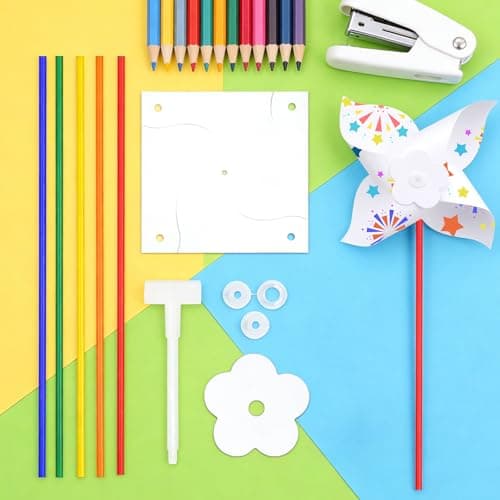 Yymobt 50 Pcs DIY Pinwheels Paper Craft, Color Your Own White Pinwheel, Bulk Summer Blank Pinwheel Craft Kit for Memorial Day Spring Garden Activity Party Favor Supplies, 5.1 Inches — view 5