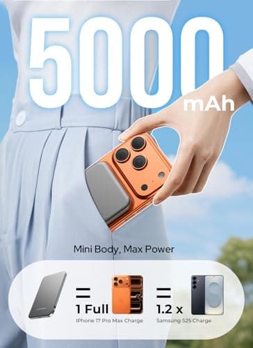 Aobbow Magnetic Portable Charger, 5000mAh Ultra Slim Power Bank with LED Display, 15W Fast Charging Battery Pack, MagSafe-Compatible Charger for iPhone 17/16/15 and AirPods - Titanium Gray — view 8
