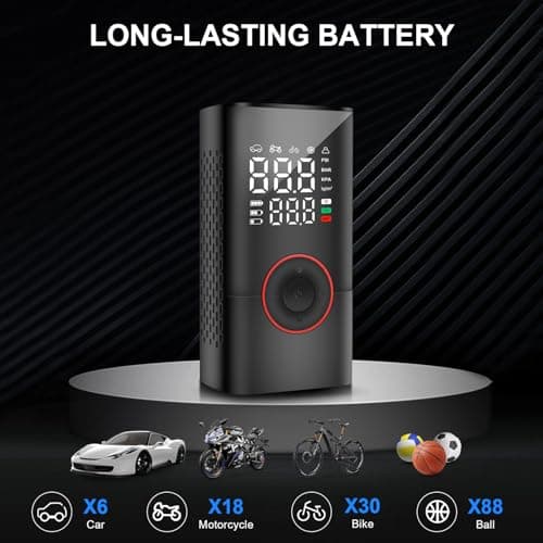 COOLMAN Tire Inflator Portable Air Compressor, 150PSI Cordless Electric Bike Pump, Portable Tire Inflator with LCD Pressure Gauge & LED Light, Ideal for Cars, Bicycles, Motorcycles, and Sports Balls — view 2