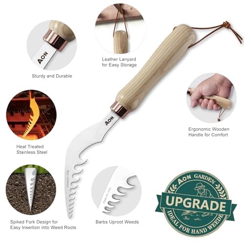 AON 2-Pack Hand Crack Weeder Puller Tool Set - Made with Durable Steel and Ash Wood Ergonomic Handles, Weeding Tools Ideal for Gardens and Patio Lawns to Efficiently Remove Weeds from the Root — view 2
