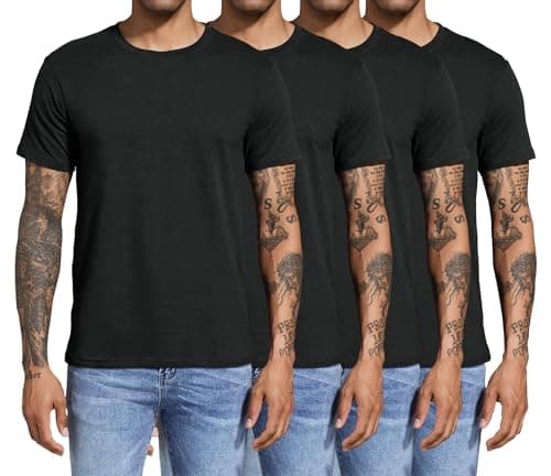 Boyzn Men's 4 Pack Cotton T-Shirts, Men's Short Sleeve Tees, Crewneck Cotton T-Shirts for Men Black/Black/Black/Black-4P03-L
