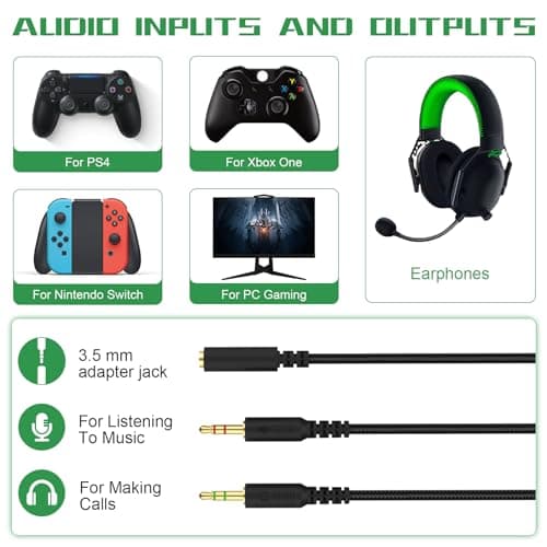 Koffmon Replacement Audio Cable Cord Wire with Y Splitter for Razer Kraken X/BlackShark V2 Pro/Razer Nari Headphone Gaming Headset Adapter to PC/Speaker/Headphone — view 2