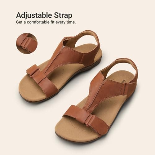 DREAM PAIRS Women Arch Support Walking Flat Sandals,Tan,8.5 — view 7