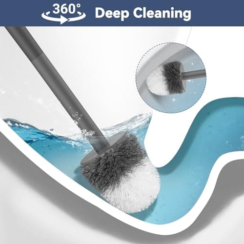 EZKEY Toilet Bowl Brush and Holder, 3 Pack Compact Toilet Brush Set with Nylon Bristles Toilet Brush Hidden Scrubber Brushes for Bathroom Cleaning-Grey — view 2