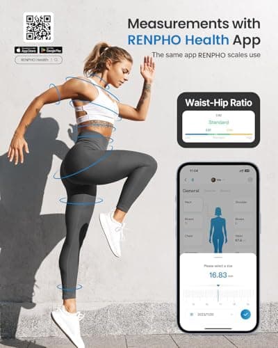 RENPHO Body Measuring Tape, Bluetooth Smart Tape Measure with Lock Hook & Retractable Function, Accurate Body Fat Measurement Device for Weight Loss, Muscle Gain, Fitness Bodybuilding, 60in /150cm — view 2