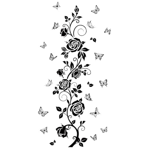 FUFUQUARE Flower Vine Decals Flying Butterfly Black Floral Wall Stickers Removable Wall Art Decor for Living Room Bedroom