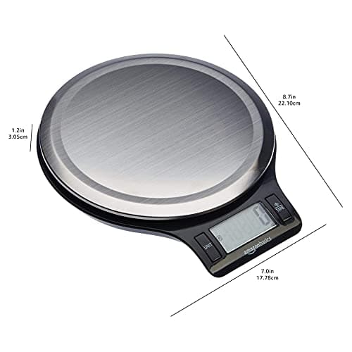 Amazon Basics Digital Kitchen Scale with LCD Display, Tare Function, Multiple Units, Weighs up to 11 Pounds, Batteries Included, Black and Stainless Steel — view 5