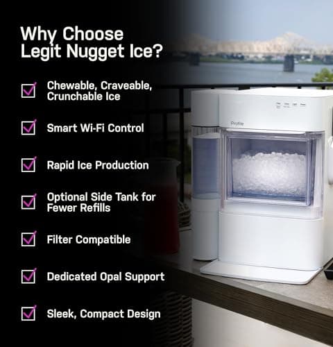 GE Profile Opal 2.0 Ultra Nugget Ice Maker with .75 Gallon Side Tank and Scale Inhibiting Filter, Scoop Included, 38 lbs in 24 Hours, Pellet Ice Machine with WiFi & Smart Connected, Stainless Steel — view 3