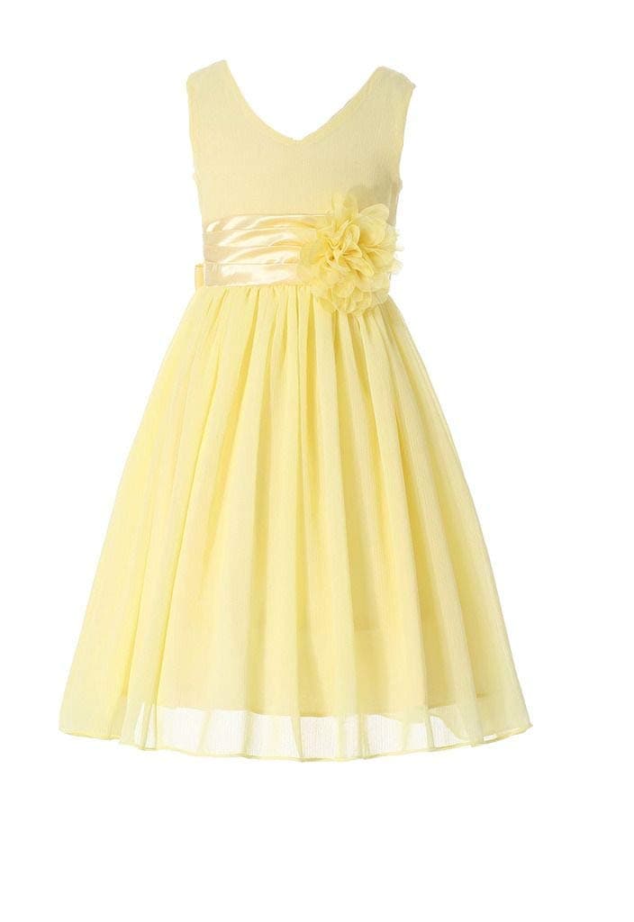 HAPPY ROSE Junior Bridesmaids V-Neckline Chiffon Flower Girl Dress