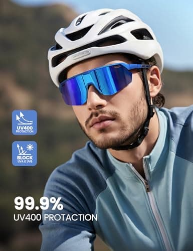 Lamicall Polarized Sports Sunglasses for Men Women, [24g Ultralight] [Adjustable Nose Pad] UV400 Protection Sun Glasses for Cycling Running Baseball Fishing Golf Beach Volleyball, Half Frame, Blue
