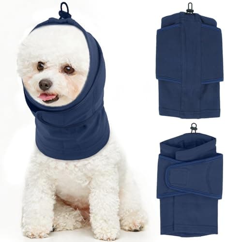 IDOMIK Dog Ear Muffs Noise Protection, Dog Calming Hoodie for Anxiety Relief, Soft Double-Layer No Shake Head Wraps, Quiet Ear Covers for Thunderstorm, Firework, Bath, Grooming & Blow Drying,Blue,M
