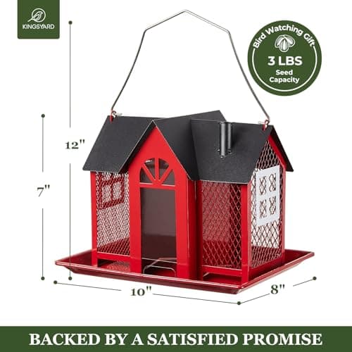 Kingsyard Bird Feeder House for Outside, Metal Mesh Wild Bird Feeder with Triple Feeders for Finch Cardinal Chickadee, Large Capacity, Weatherproof and Durable, Red — view 4