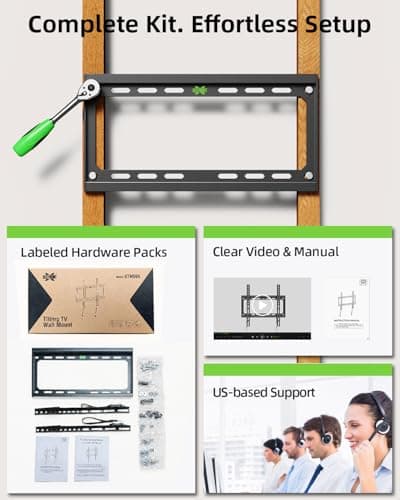USX MOUNT Fixed TV Wall Mount with Low Profile for Most 26-60" Flat Screen TVs, Wall Mount TV Bracket with VESA Up to 400x400mm and 99lbs Loading, TV Mount Fits 8", 16" Wood Studs XFM009 — view 5