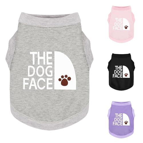 Personality Canine Attire: Soft, Lightweight Cotton Dog Clothes with 'The Dog Face' Print. Small and Medium Breeds, Perfect for Everyday Wear, Comfortable and Breathable Dog Shirt Grey S
