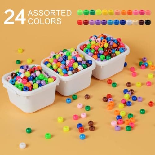 Simetufy 3600Pcs Pony Beads Bulk, 24 Assorted Colors Rainbow Plastic Beads for Hair Braiding Friendship Bracelets DIY Crafting Kandi Jewelry Making (2.06lb) — view 2