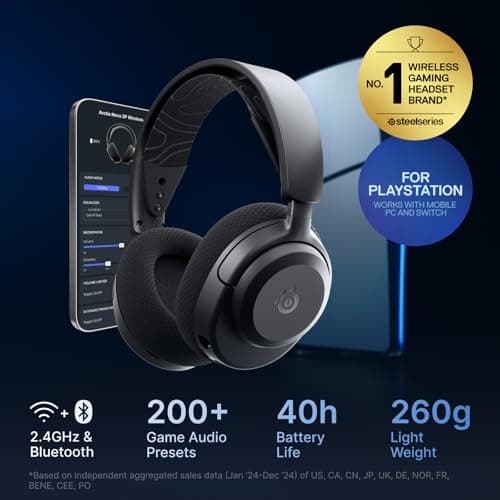 SteelSeries Arctis Nova 3P Wireless Multi-Platform Gaming Headset — Mobile App Control — 40 HR Battery — Neodymium Magnetic Drivers — 2.4GHz/Bluetooth — PS5, PS4, PC, Switch, Mobile — Black
