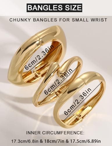 Chunky Gold Bangle Bracelets for Women, Dainty 14k Gold Plated Big Stackable Bangles Set, Trendy Cuff Bracelet Stack Non Tarnish Summer Beach Jewelry Valentines Gifts for Wife Mom — view 8