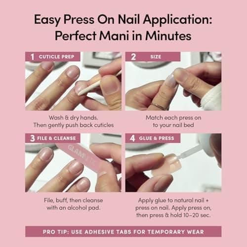 Glamnetic Press On Nails - Short Oval Fake Nails with Greek-inspired Patterns, Gold Foil & Glossy Finish | Salon Quality Vacation Nails | Myko Muse | 15 Sizes - 30 Nail Kit with Glue — view 7