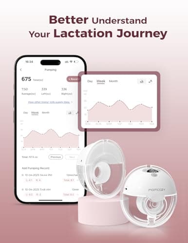 Momcozy M5 Smart App Control Hands Free Breast Pump, Double Wearable Breast Pump of Baby Mouth Double-Sealed Flange with 3 Modes & 9 Levels, Electric Pump Portable - 24mm, 2 Pack, Cozy Red — view 2