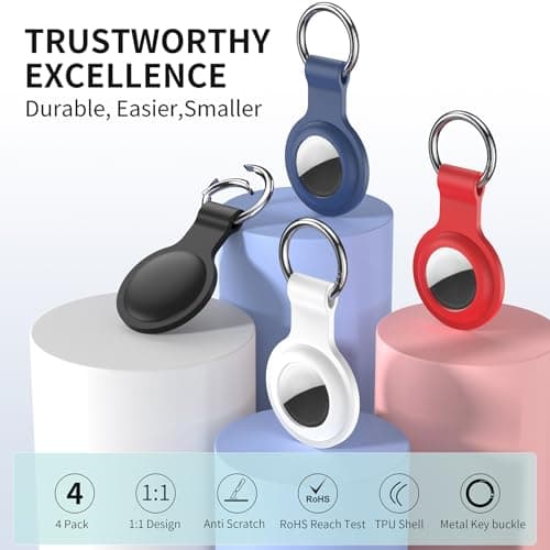 HATALKIN 4 Pack Silicone Holder for AirTag,Soft Protective Keychain Case Compatible with Apple AirTags 1st & 2nd Generation,Key Chain Ring Cover GPS Tracker Item Air Tagfinders for Kids,Bags,Luggages