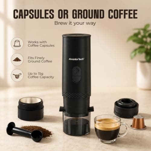 Portable Electric Espresso Machine, Mini Self-Heating Travel Coffee Maker for Ground Coffee & NS Capsules, Ideal for Camping, RV, Hiking & Office — view 3