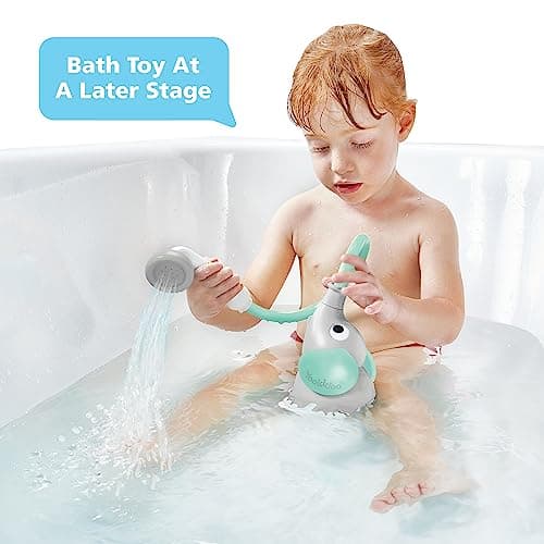 Yookidoo Baby Bath Shower Head - Elephant Water Pump and Trunk Spout Sprayer - One Handed Flow Control for Newborn Babies in Tub Or Sink (Turquoise) — view 2