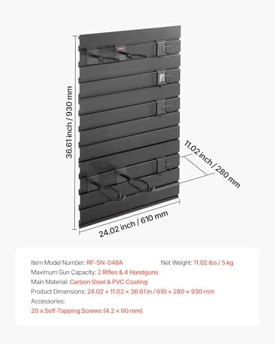 VEVOR Gun Rack, Wall Mount, Tactical Rifle Shotgun Handgun Storage, Heavy-Duty PVC Panels & Steel Wall Racks, Securely Holds up to 2 Rifles & 4 Pistols, Modular Firearms Gun Gear Accessories Organizer — view 6