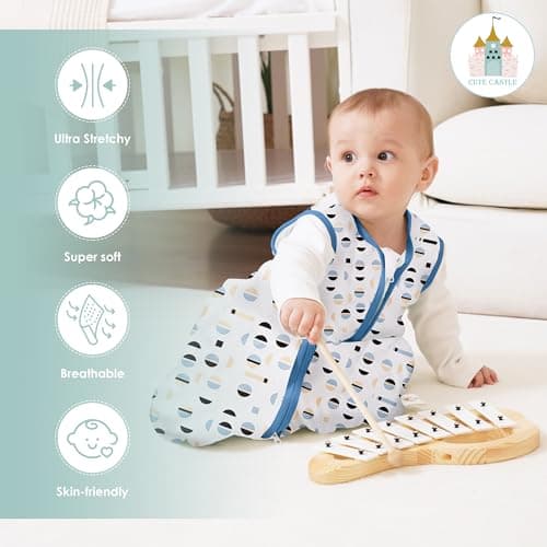 Cute Castle Baby Sleep Sack 6-12 Months - Lightweight 100% Cotton 2-Way Zipper TOG 0.5 Infant Wearable Blanket, Newborn Essentials Toddler Sleep Clothes (3 Pack Blue)