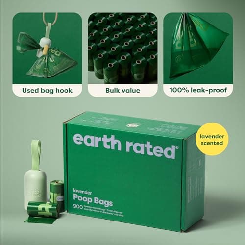 Earth Rated Dog Poop Bag Holder, Durable and Guaranteed Leakproof, Lavender Scented, 1 Dispenser and 900 Bags — view 5