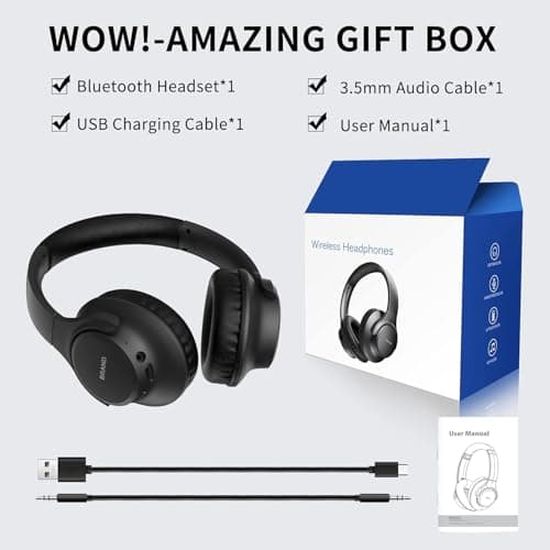 KVIDIO Bluetooth Headphones Over Ear, 65 Hours Wireless Headphones with Microphone, Foldable Lightweight HiFi Stereo Headset with Deep Bass Headphones for Travel Work Laptop PC Cellphone — view 8