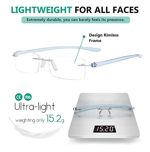 Eyekepper Readers Small Lenes Rimless Reading Glasses Blue Arm +0.5 — view 4