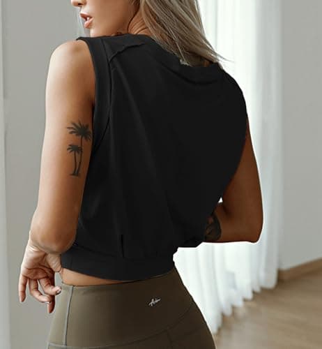 Arrive Guide Crop Top Athletic Shirts for Women Cute Sleeveless Yoga Tops Running Gym Workout Tshirts, Black, Small — view 7