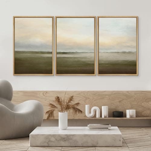 SIGNWIN Framed Canvas Print Wall Art Set Pastel Sunset Country Farmland Landscape Nature Abstract Illustrations Fine Art Decorative Nordic Rustic for Living Room, Bedroom, Office - 24"x36"x3 Natural — view 3