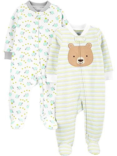 Simple Joys by Carter's Baby Neutral 2-Pack Cotton Footed Sleep and Play, Bear Hugs, Newborn
