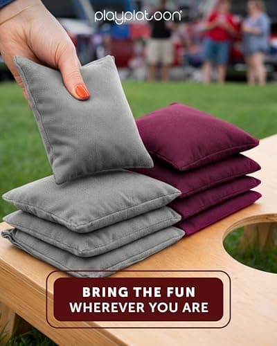 Play Platoon Weather Resistant Cornhole Bags - Set of 8 Regulation Size - Burgundy & Gray - Durable Duck Cloth for Tossing Game, Includes Tote Bag — view 2