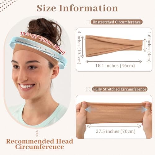 AWAYTR 6 Pack Wide Headbands for Women, Non Slip Stretchy Yoga Workout Head Bands, Trendy Everyday Fashion Hair Bands (Black/Red/Beige/Camel/Brown/Coffee)